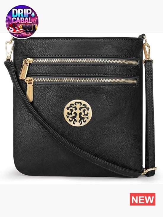 Handbags - Faux Leather Multi Pocket Crossbody Bag with Adjustable Strap